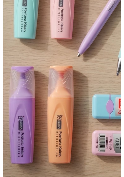 X Dekomus Pastel Touch Collection 12 Parça Kırtasiye Seti 4 Adet Fosforlu Kalem, Uçlu Kalem&2 Adet Tüp Uç, Silgi Altın