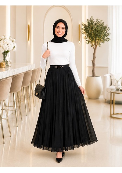 Esra Butik78 Siyah Kraş Etek Astarlı, Standart Beden, 100 Cm