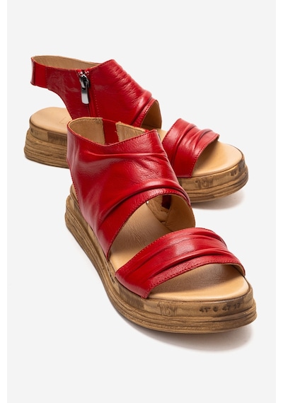 Luvishoes Lunas Kırmızı Hakiki Deri Yandan Fermuarlı Kadın Sandalet Kırmızı
