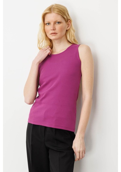 Kadın Sıfır Yaka Kaşkorse Pamuklu Askılı T-shirt Sıklamen pembe
