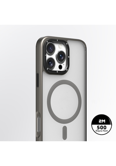 Apple Uyumlu iPhone 16 Pro Kılıf Magsafe Cam Arka Yüzey Tpu Youngkit Gemstone Serisi Kapak Gri