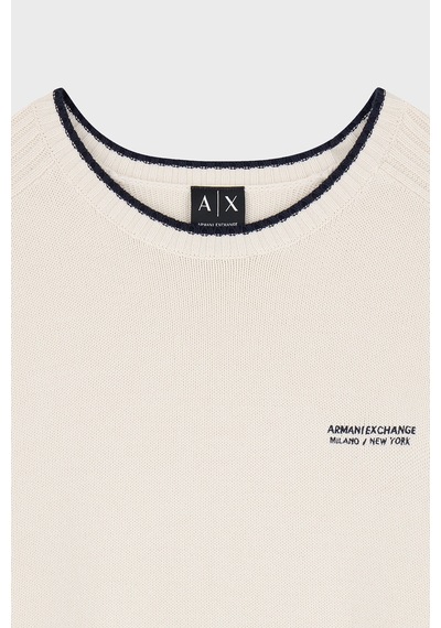 Armani Exchange Pamuk Karışımlı Regular Fit Bisiklet Yaka Kazak Erkek Kazak Xm003009 Af28775 U0007 Kırık Beyaz