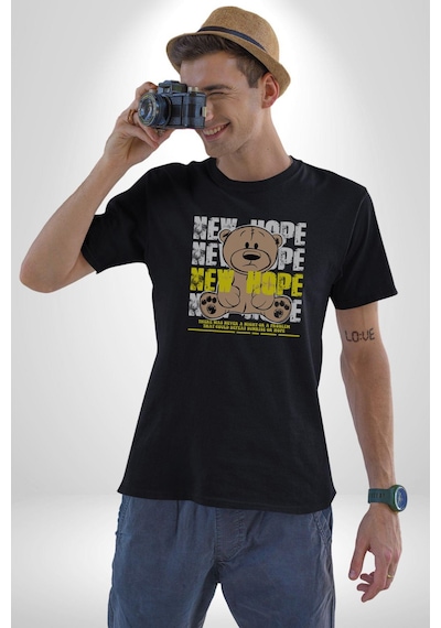 Yeni Umut Unisex Unisex Siyah Organik Baskılı T-shirt Penye Yüksek Kalite Siyah