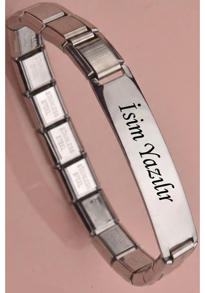 Kişiye Özel İsim Yazılı İtalyan Charm Plakalı Unisex Çelik Bileklik Scb93y Gri