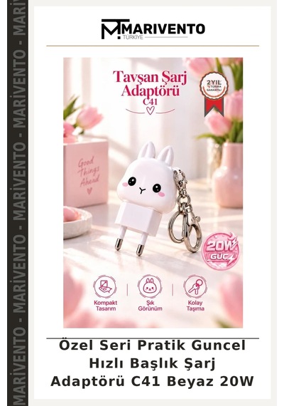 Özel Seri Pratik Guncel Hızlı Başlık Şarj Adaptörü C41 Beyaz 20w