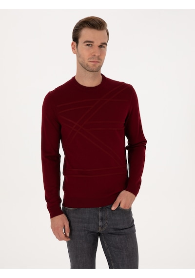 Cacharel Koyu Bordo Slim Fit Yün Karışımlı Bisiklet Yaka Triko Kazak