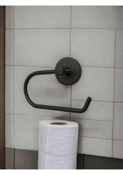 Banyo Aksesuar Seti, Siyah, Düz Havluluk, K. Tuvalet Kağıtlığı, Bornozluk - Mat Siyah Siyah