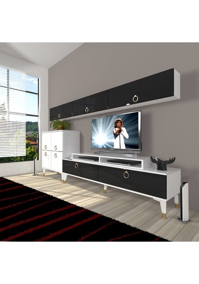 Decoraktiv Ekoflex 8 Mdf Gold Tv Ünitesi Tv Sehpası Beyaz - Siyah