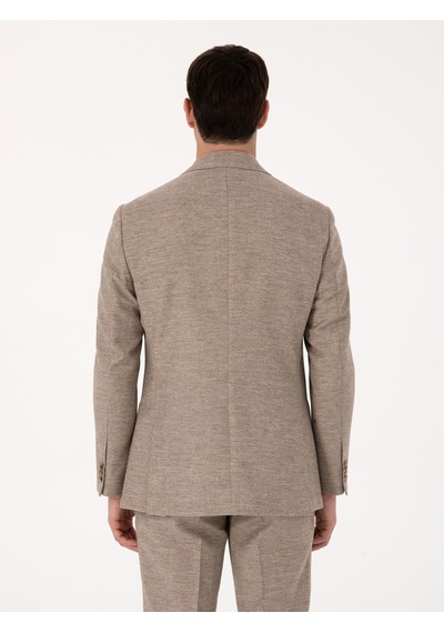 Cacharel Bej Slim Fit Yün Kaşmir Karışımlı Mikro Desenli Ceket