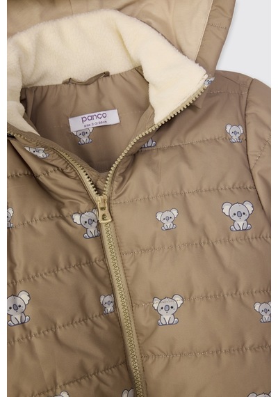 Panço Erkek Bebek Baskılı Bej Şişme Mont Krem 2621BB21002