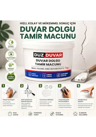 1 Kg Duvar Tamir Dolgusu Macunu Zemin Alçı Sıva Çatlak Onarıcı Giderici Derin Boşluk Doldurucu 1 Kg Duvar Tamir Dolgusu Macunu Zemin Alçı Sıva Çatlak Onarıcı Giderici Derin Boşluk Doldurucu