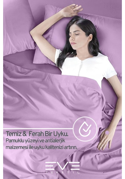 Eve Tekstil Pamuklu Çift Kişilik Rainforce Kumaş Lastikli Çarşaf Ve Yastık Kılıfı Set Lila