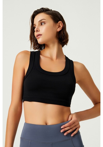 Los Ojos X Melodi Siyah Pamuklu Kalın Askılı Crop Top Tank Siyah