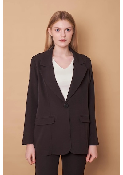 Kadın Yakalı Cep Kapaklı Uzun Kol Hafif Likralı Kumaş Oversize Blazer Ceket Pantolonu Jument 40075 -siyah Siyah Kadın Yakalı Cep Kapaklı Uzun Kol Hafif Likralı Kumaş Oversize Blazer Ceket Pantolonu Jument 40075 -siyah Siyah