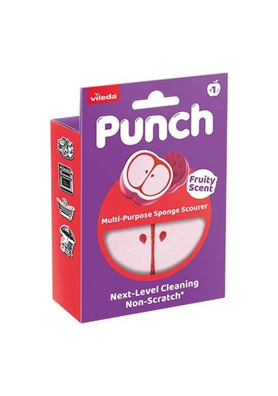 Vileda Punch Fruity Scent Meyve Kokulu Elma Çok Amaçlı Sünger Ovma Teli 1 Adet 8'li Paket