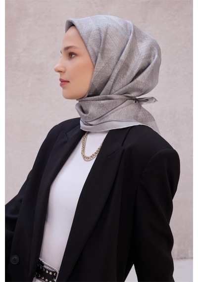 Belli İpek Eşarp - 4201-47 Gümüş Twill