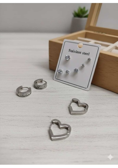 Çelik Küpe Set 5li Set Gümüş Renk