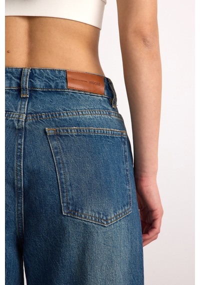 24350-73607 Kadın Baggy Fold Up Mıd Rıse Regular Denim Pantolon 24350-73607 Mavi - Siyah