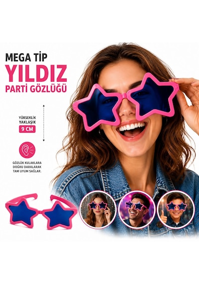 Go İthalat Mega Tip Yıldız Parti Gözlüğü Pembe Renk 0 - 99