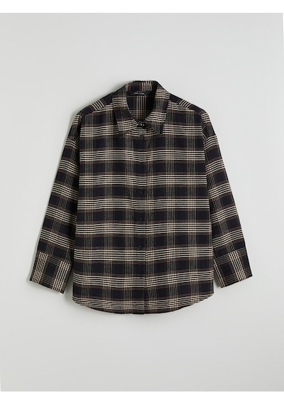 Lcw Vision Siyah Ekose Oversize Kadın Gömlek