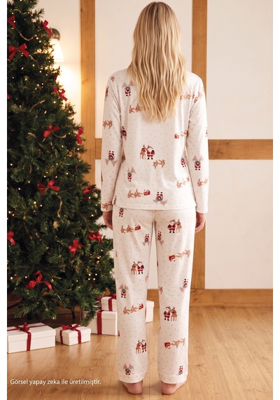 Siyah İnci Ekru Yılbaşı Temalı Desenli Termal Kumaşlı Ultra Soft Yumuşak Düğmeli Örme Pijama Takımı 26226825 Siyah İnci Ekru Yılbaşı Temalı Desenli Termal Kumaşlı Ultra Soft Yumuşak Düğmeli Örme Pijama Takımı 26226825