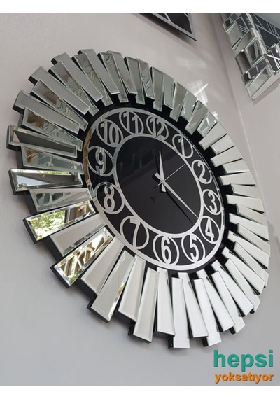 Güneş Silver Circle Black Gümüş Siyah 85 Cm Aynalı Duvar Saati