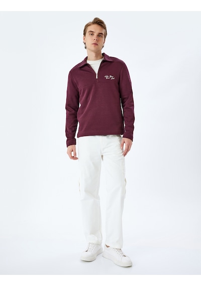 Koton Slogan İşlemeli Pamuk Karışımlı Şardonlu Dikiş Detaylı Yarım Fermuarlı Sweatshirt Bordo 5wam70263mk Koton Slogan İşlemeli Pamuk Karışımlı Şardonlu Dikiş Detaylı Yarım Fermuarlı Sweatshirt Bordo 5wam70263mk