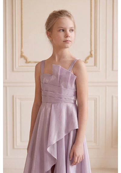 Kent Of Kids Kız Çocuk Abiye Lila Uçuş Uçuş Monaray Kumaş Asimetrik Kesim Prenses Model Yırtmaçlı Abiye Elbise 10-15 Yaş