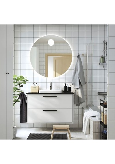 Ikea Tolken Banyo Tezgahı, Siyah Mermer Görünüm, 102x49 Cm