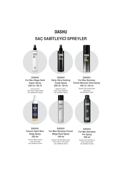 Hızlı Kuruyan, Ultra Güçlü Tutuşa Sahip Saç Şekillendirici Sprey Dashu For Men Mega Hold Super Spray 50ml