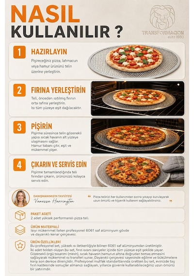 Pizza Teli 2'li Set 36 Cm Çıtır Taban Hamur Pişirme Izgarası Gözenekli Fırın Tepsisi Lahmacun Lavaş Pide Pişir Genel