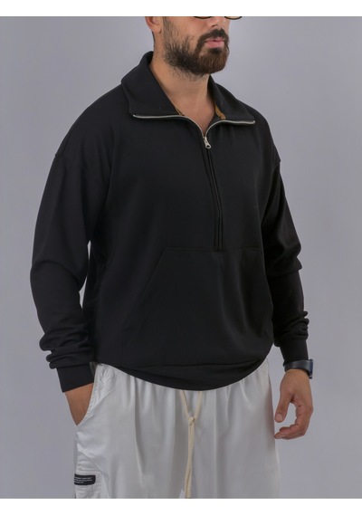 Cocopelli Fermuarlı Polo Yaka Siyah Erkek Sweatshirt Coc3521