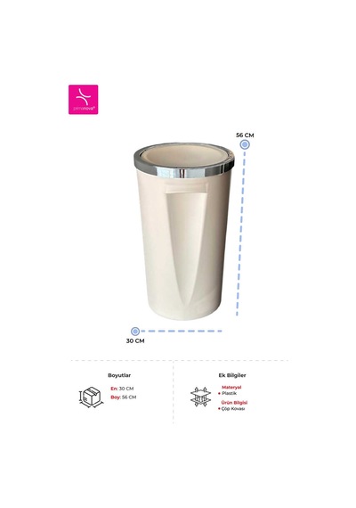 Lenox 35 Lt Döner Kapaklı Banyo Mutfak Ofis Çöp Kovası - Bej -7390