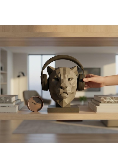 Happy3dworld Kaplan Figürlü Kulaklık Standı, 3d Baskı Low Poly Masaüstü Dekor