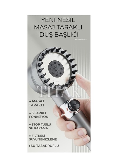 Yeni Nesil Masajlı Filtreli Stop Tuşlu 3 Fonksiyonlu Su Tasarruflu Basınçlı Duş Başlığı Karışık