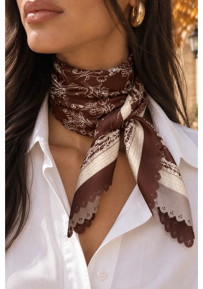 Tarzını Seç Bordo Sarmaşık Desenli Dantel Oya Kesim Fular / Bandana 70 X 70 Cm