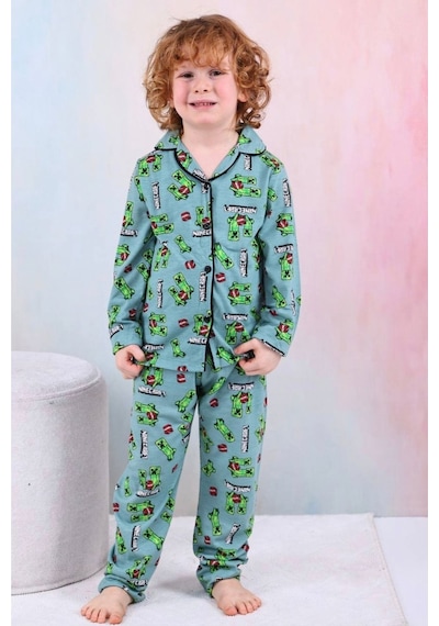 Oyuncak Baskılı Erkek Çocuk Pijama Takımı Mavi