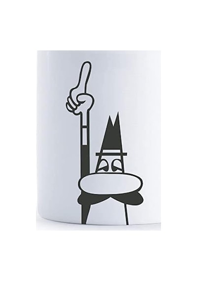 - Kupa - Mug - 250ml - İkonik Bıyıklı Adam Desenli - Porselen Açık Ahşap