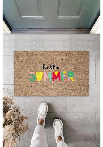 Renkli Kapı Önü Paspası Hello Summer Desen K-3273 Renkli