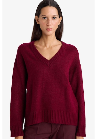 Defacto Oversize Geniş Kalıp V Yaka Kazak G2141ax26spbr327 Bordo-br327