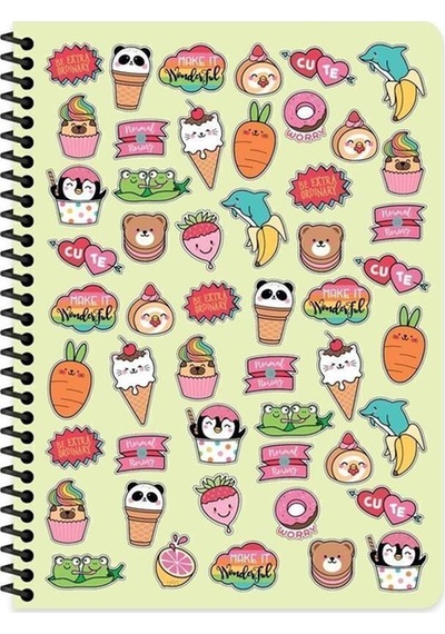 16,5x22,5 Cm 80 Yaprak Çizgili Plastik Kapak Spiralli Sweet Fun Defter 4 Adet