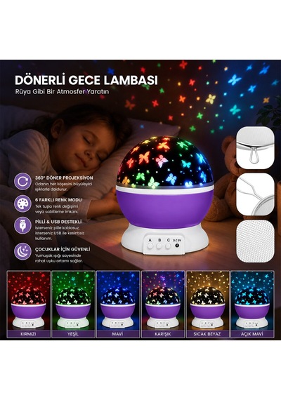 Star Master Solarvita Sv-1046 Gece Lambası Input:5.5v Output:4.5v Renk Pilli Usbli Yıldız Görselli Diğer