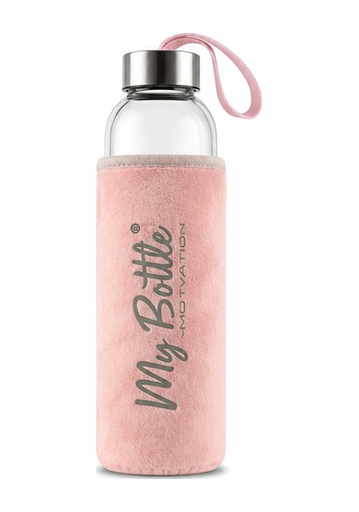 My Bottle Peluş Kılıflı Cam Matara Taşıma Askılı Şık Su Şişesi Powder Blush