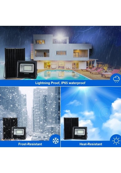 100w Solar Led Projektör Bahçe Aydınlatması Güneş Enerjili, Kumandalı