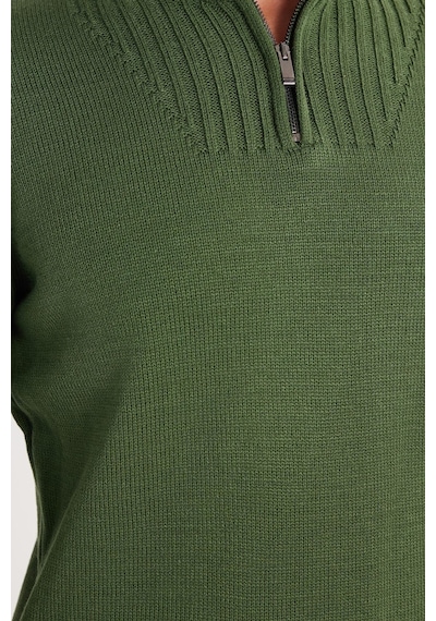 Tudors Erkek Slim Fit Dar Kesim Armürlü Fermuarlı Yeşil Dik Yaka Kazak-34920 Yeşil