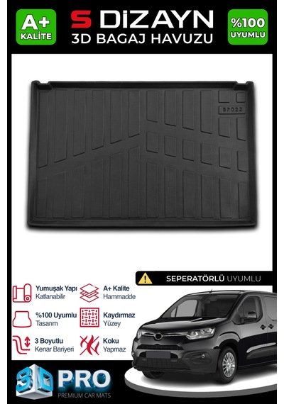 S-dizayn Toyota Proace City Seperatörlü 3d Pro Bagaj Havuzu 2019 Üzeri A+ Kalite