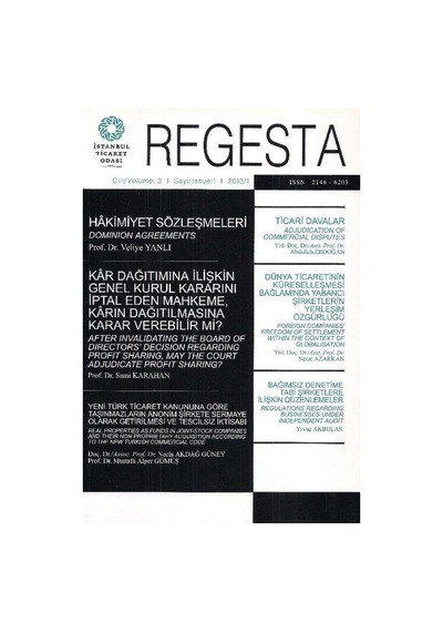 Regesta Ticaret Hukuku Dergisi - Hakimiyet Sözleşmeleri
