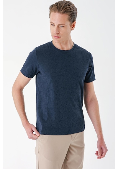 Efor Slim Fit Bisiklet Yaka Sıva Dokuma Pamuklu Lacivert Tişört Ts 882 Lacivert