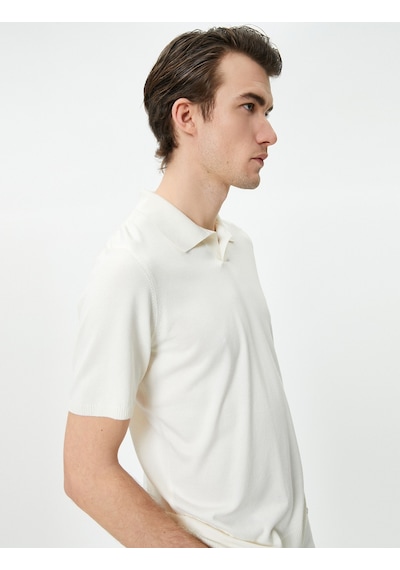 Koton Polo Yaka Triko Kazak Slim Fit Kısa Kollu Kırçıllı Ekru 4sam70008ht Ekru