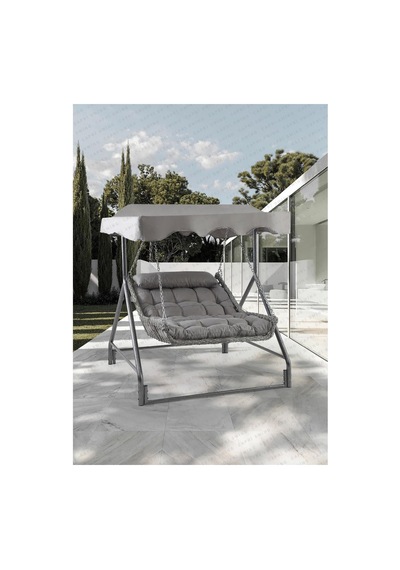 Bed Çiftli Rattan Bahçe Balkon Salıncağı Gri Diğer